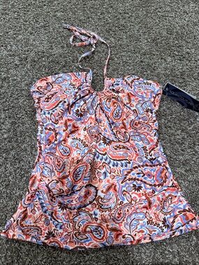 Aqua Couture Coral & Blue Paisley Halter Tankini Top